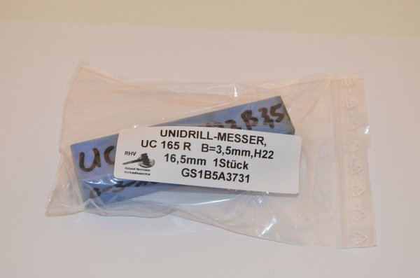 UNIDRILL-MESSER,UC 165 R   B=3,5mm,H22 ,16,5mm,1Stück, RHV3731
