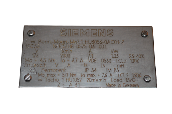 Siemens 1 HU3056-OAC01-Z Permanent Magnet Motor RHV12319