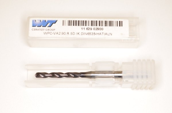 WPC – Hochleistungsbohrer Ø 2,90 mm 5xD WNT DIN 6537 Z=2 mit I.K.  RHV13322