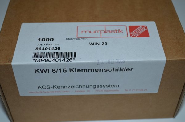 Klemmenschilder KWI 6/15 1000 Stk. murrplastik ACS RHV15551
