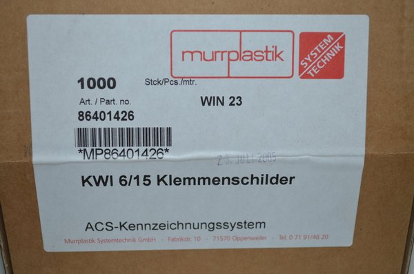 Klemmenschilder KWI 6/15 1000 Stk. murrplastik ACS RHV15551