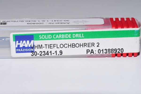 VHM-Tieflochbohrer 2 D 1,9 mm20xD  HAM (Präzision) RHV17113