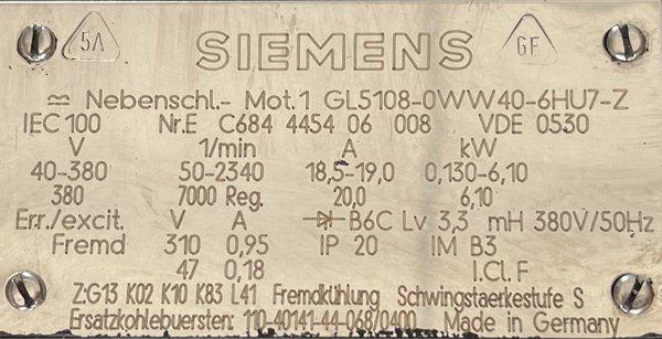 Antriebsmotor Hermle UWF 900  Siemens GL5108-0WW40-6HU7-Z RHV19386