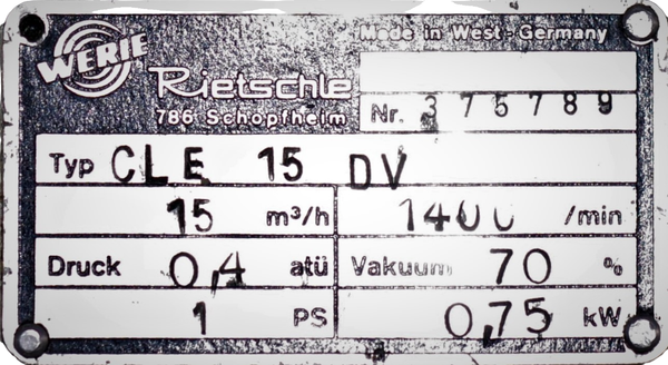 Vakuum Pumpe Rietschle CLE 15 DV VACUUM PUMP RHV19111