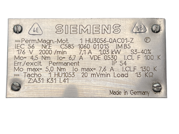 Siemens 1 HU3056-0AC01-Z Permanent Magnet Motor RHV19560